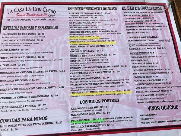 Doncucha menu